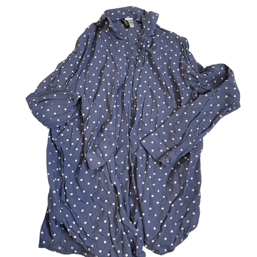 H&M Divided Blue White Polka Dot Long Sleeve‎ Button Up Shirt Women's Size 6